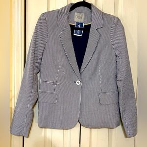 Dalia Blue and White Striped One-Button Blazer Jacket Women's Size Small (NWT)